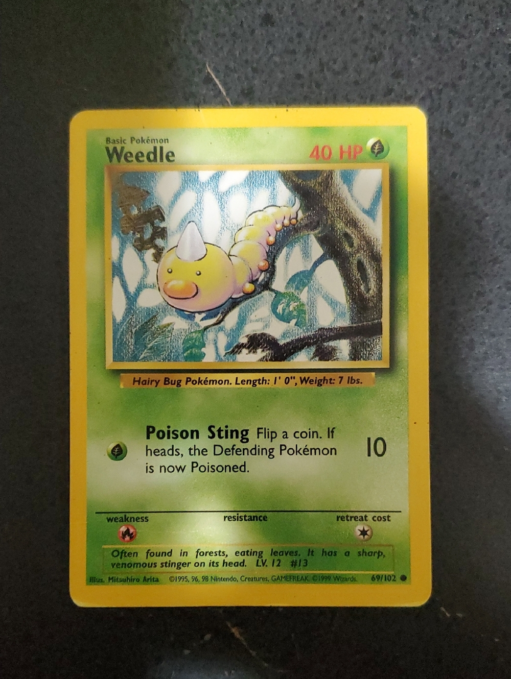 Pokemon Weedle Card - Yellow and Green